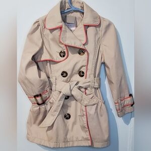 Kids Beige Trench Coat with Red Trim